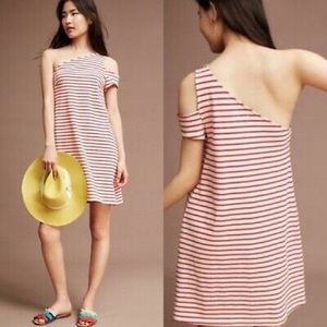 Maeve (Anthropology) one shoulder striped red and white dress